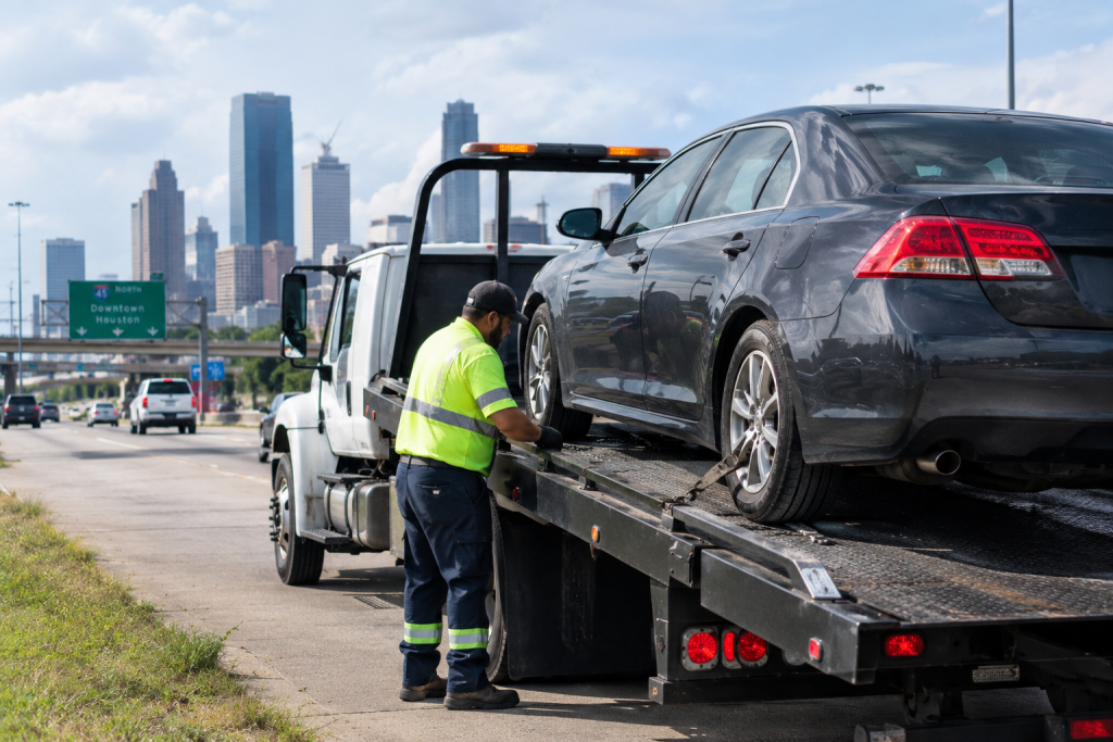 24/7 Professional Towing Service Houston, TX helping transport a disabled vehicle safely
